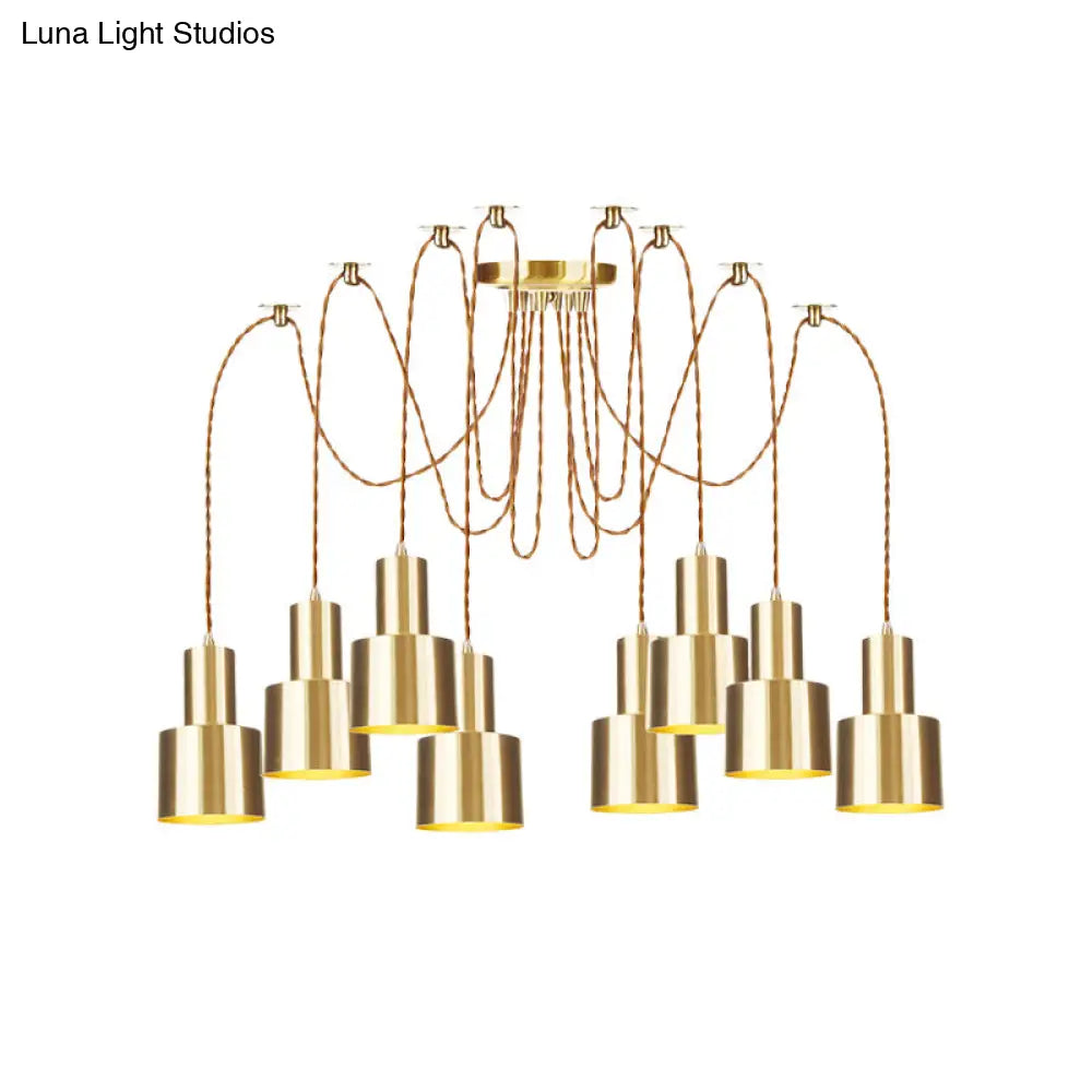 Industrial Metal Multi Pendant Light With Gold Finish - Tubular Living Room Ceiling Lamp