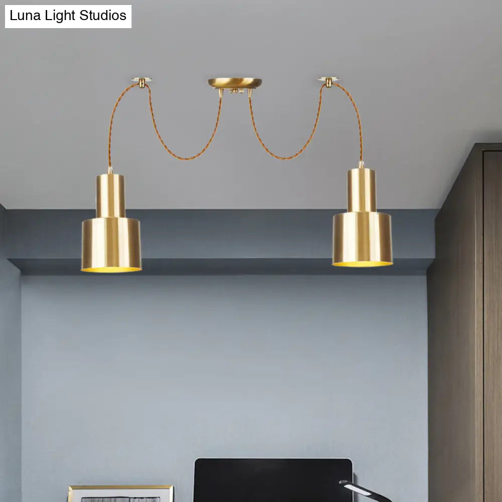 Industrial Metal Tubular Pendant Light With Gold Finish - 2/3/4-Light Swag Ceiling Lamp For Living