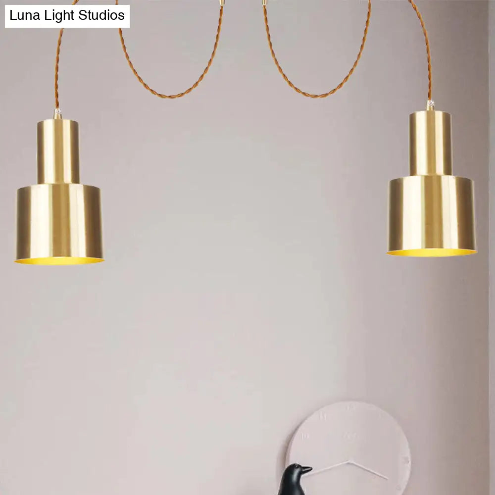 Industrial Metal Tubular Pendant Light With Gold Finish - 2/3/4-Light Swag Ceiling Lamp For Living