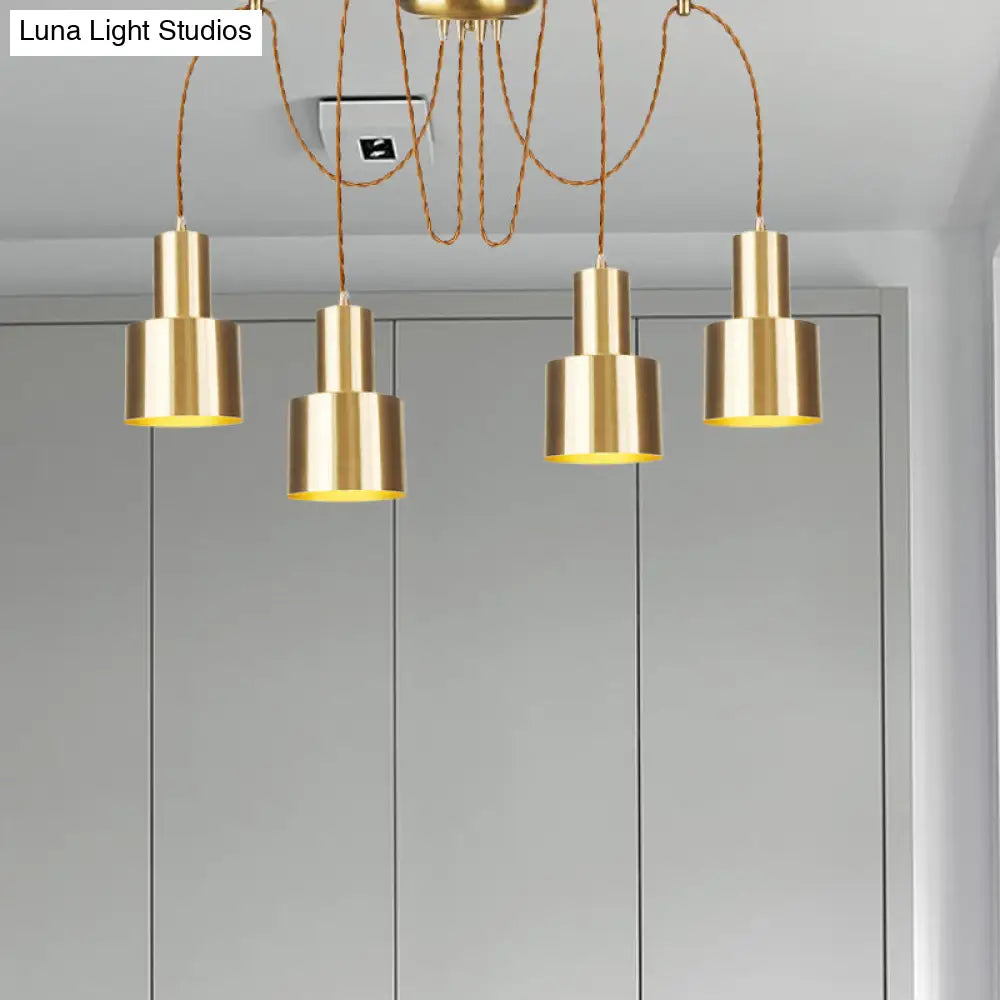 Industrial Metal Tubular Pendant Light With Gold Finish - 2/3/4-Light Swag Ceiling Lamp For Living