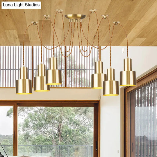 Industrial Metal Tubular Pendant Light With Gold Finish - 2/3/4-Light Swag Ceiling Lamp For Living