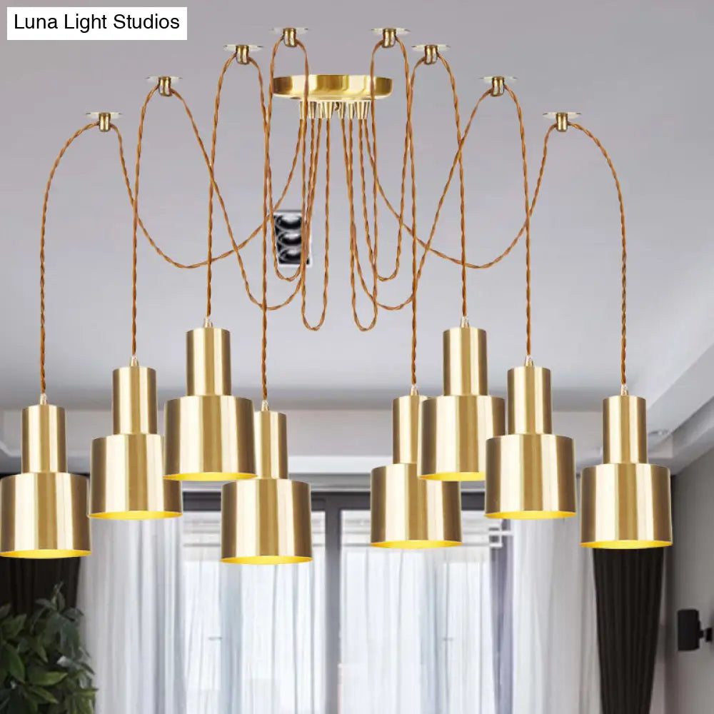 Industrial Metal Tubular Pendant Light With Gold Finish - 2/3/4-Light Swag Ceiling Lamp For Living