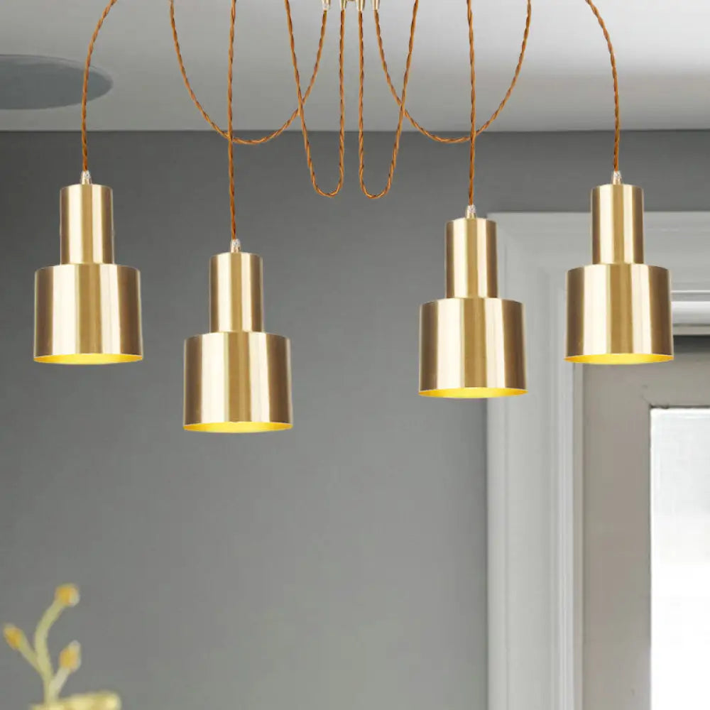 Industrial Metal Multi Pendant Light With Gold Finish - Tubular Living Room Ceiling Lamp