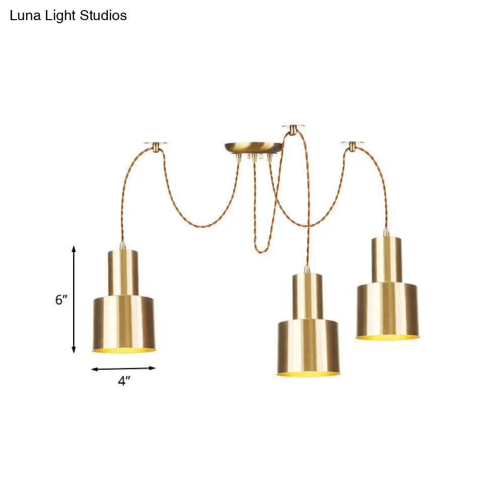 Industrial Metal Tubular Pendant Light With Gold Finish - 2/3/4-Light Swag Ceiling Lamp For Living