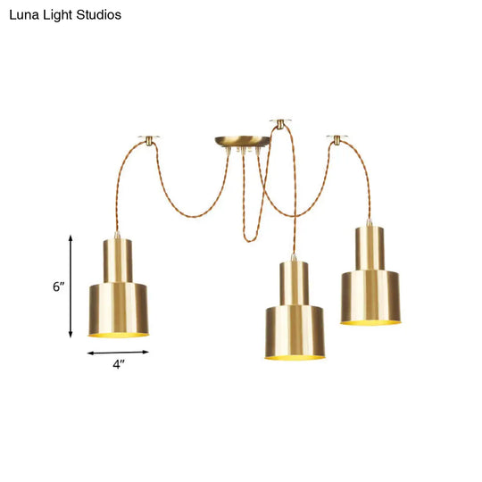 Industrial Metal Tubular Pendant Light With Gold Finish - 2/3/4-Light Swag Ceiling Lamp For Living