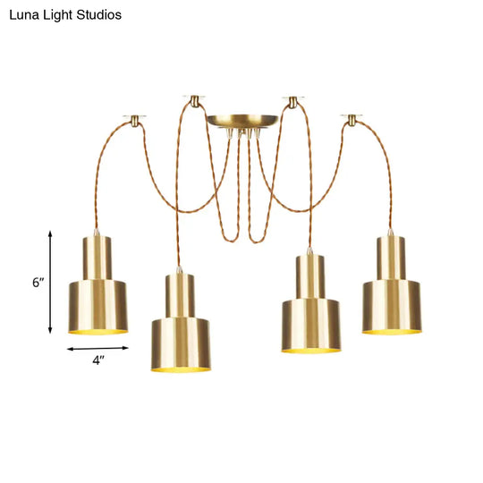 Industrial Metal Multi Pendant Light With Gold Finish - Tubular Living Room Ceiling Lamp