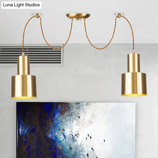 Industrial Metal Tubular Pendant Light With Gold Finish - 2/3/4-Light Swag Ceiling Lamp For Living