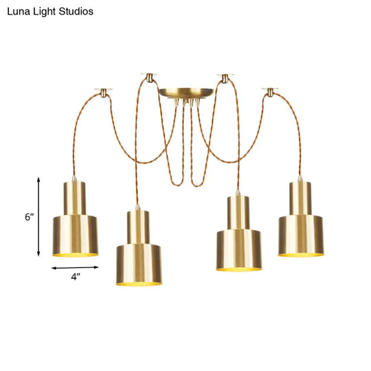 Industrial Metal Tubular Pendant Light With Gold Finish - 2/3/4-Light Swag Ceiling Lamp For Living