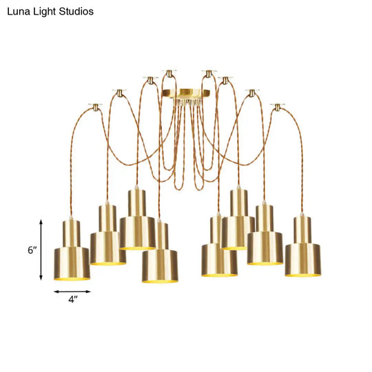 Industrial Metal Tubular Pendant Light With Gold Finish - 2/3/4-Light Swag Ceiling Lamp For Living