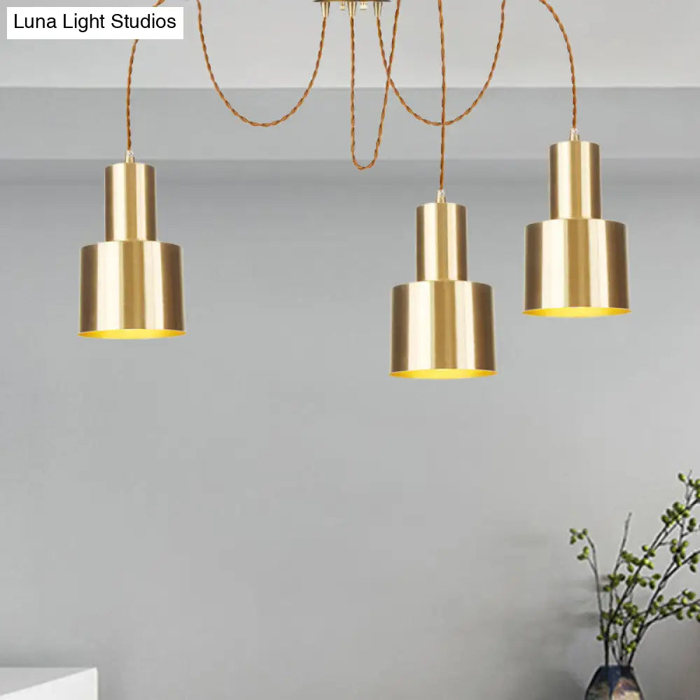 Industrial Metal Tubular Pendant Light With Gold Finish - 2/3/4-Light Swag Ceiling Lamp For Living