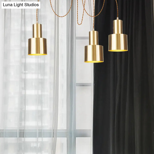 Industrial Metal Multi Pendant Light With Gold Finish - Tubular Living Room Ceiling Lamp