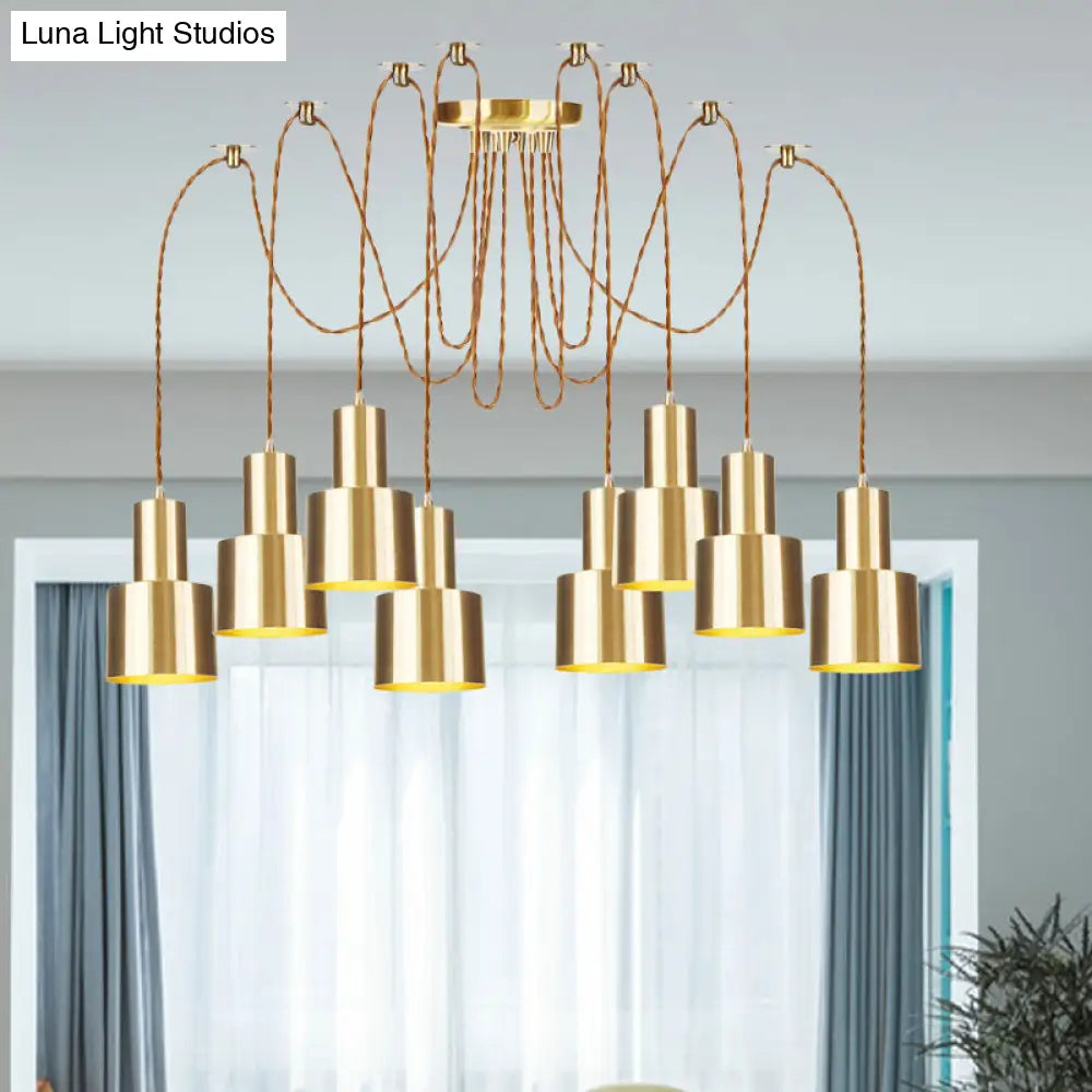 Industrial Metal Tubular Pendant Light With Gold Finish - 2/3/4-Light Swag Ceiling Lamp For Living