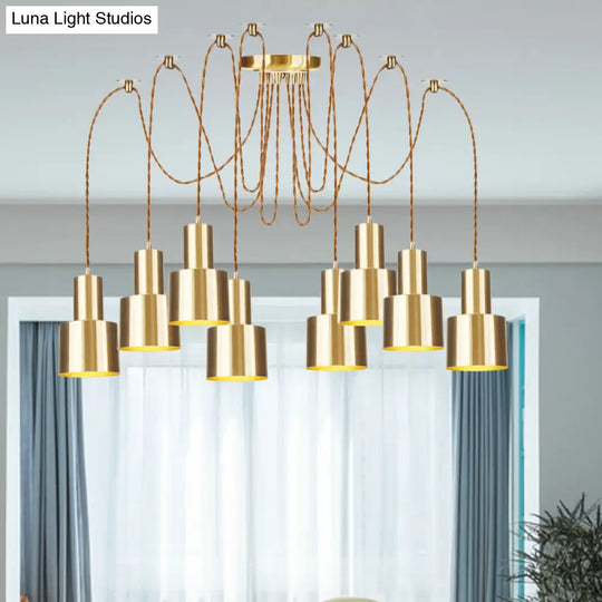 Industrial Metal Tubular Pendant Light With Gold Finish - 2/3/4-Light Swag Ceiling Lamp For Living