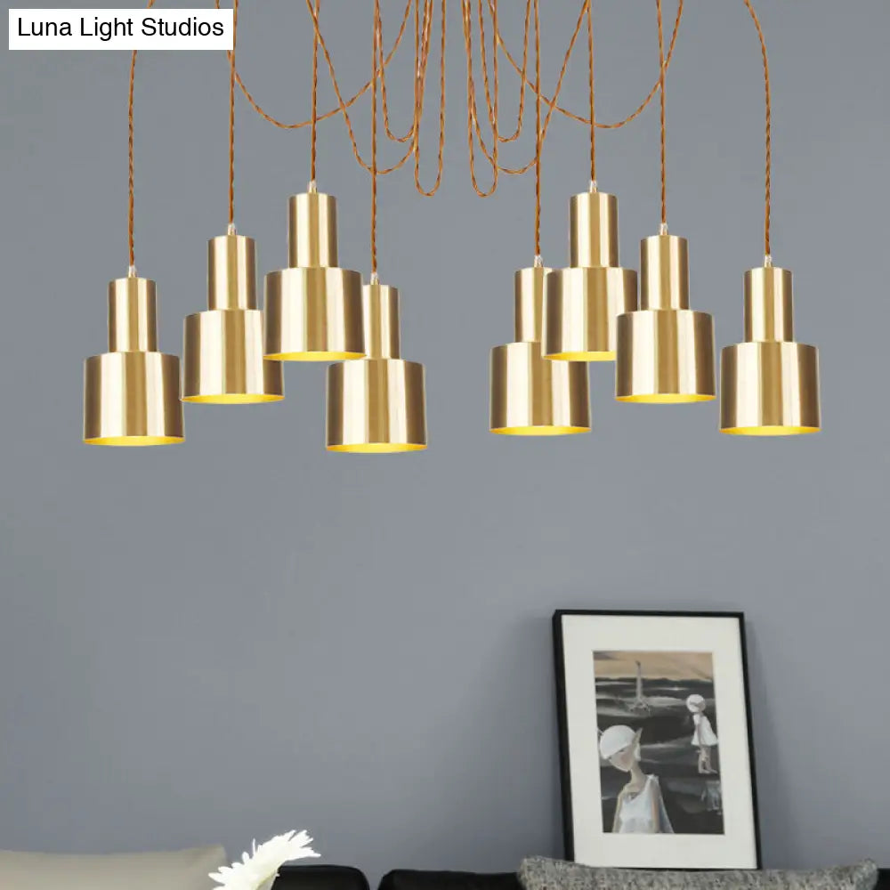 Industrial Metal Tubular Pendant Light With Gold Finish - 2/3/4-Light Swag Ceiling Lamp For Living