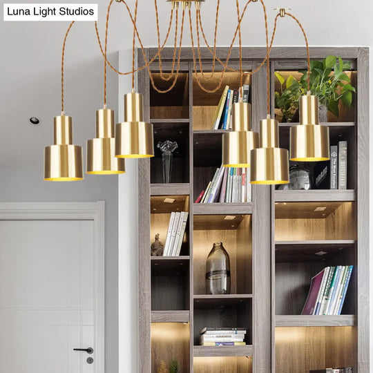 Industrial Metal Multi Pendant Light With Gold Finish - Tubular Living Room Ceiling Lamp