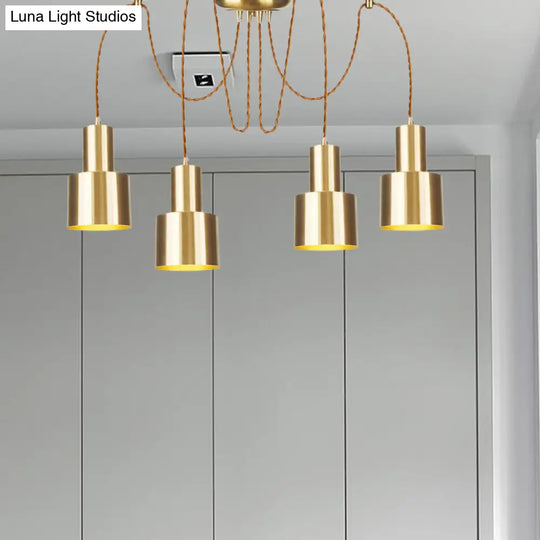 Industrial Metal Multi Pendant Light With Gold Finish - Tubular Living Room Ceiling Lamp