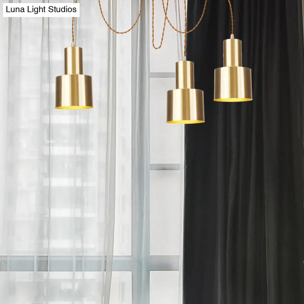 Industrial Metal Tubular Pendant Light With Gold Finish - 2/3/4-Light Swag Ceiling Lamp For Living