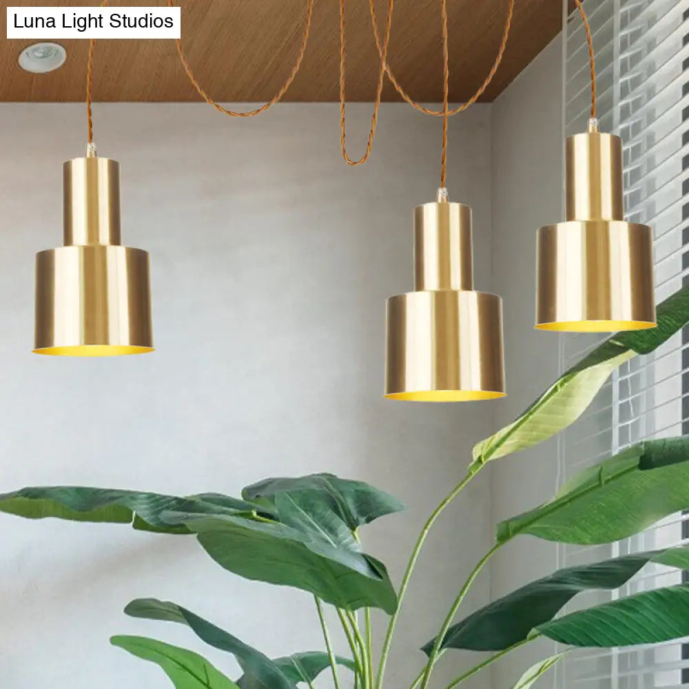 Industrial Metal Tubular Pendant Light With Gold Finish - 2/3/4-Light Swag Ceiling Lamp For Living