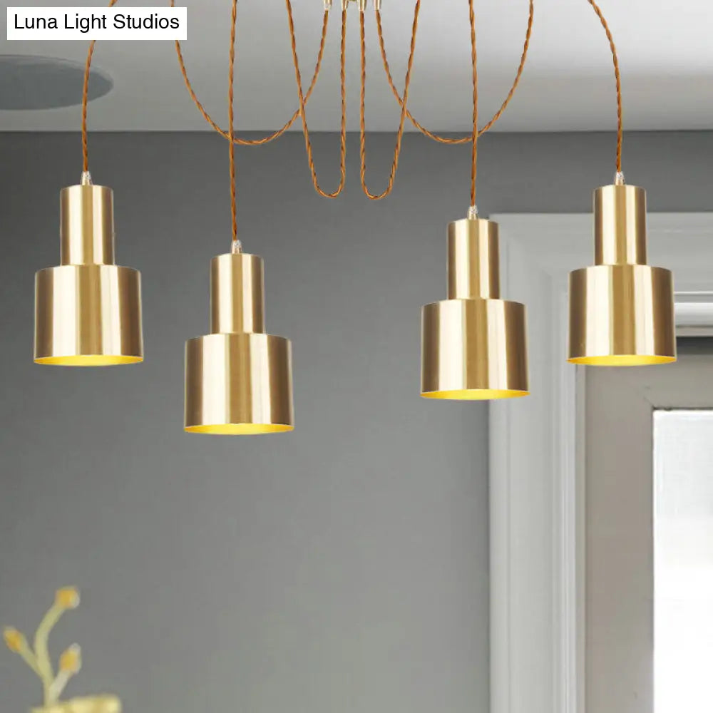 Industrial Metal Tubular Pendant Light With Gold Finish - 2/3/4-Light Swag Ceiling Lamp For Living