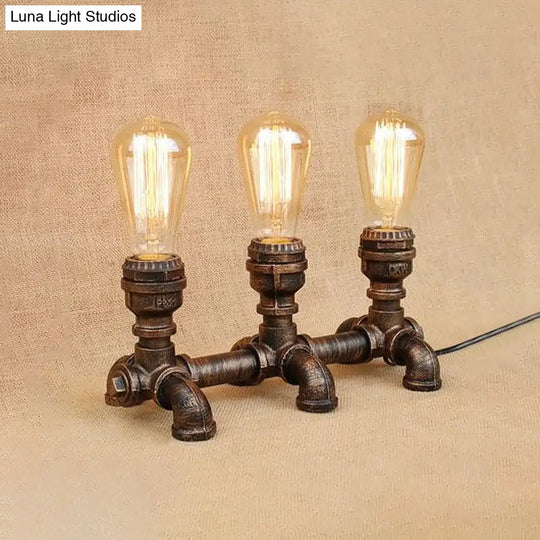 Industrial Metal Open Bulb Standing Table Light - Bronze Finish 2/3 Lights Coffee Shop Lighting With