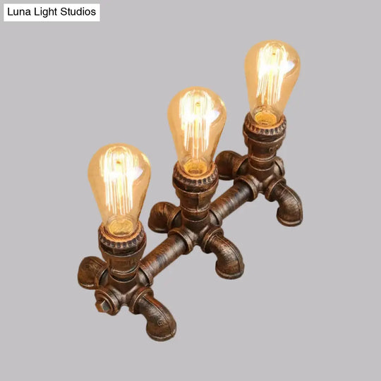 Industrial Metal Open Bulb Standing Table Light - Bronze Finish 2/3 Lights Coffee Shop Lighting With