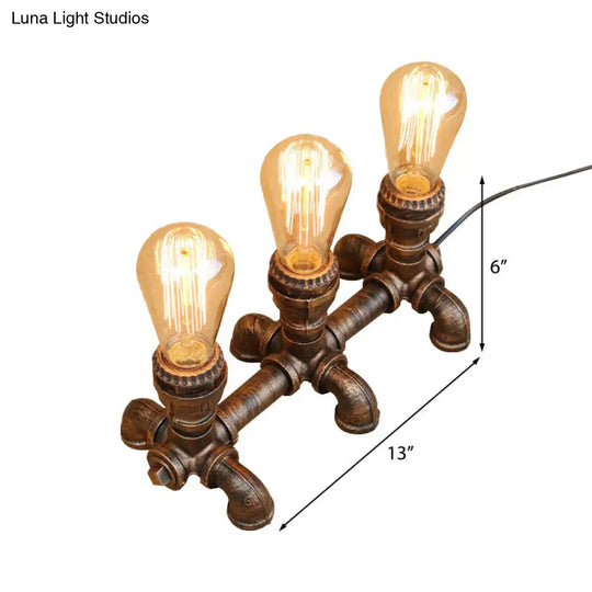 Industrial Metal Open Bulb Standing Table Light - Bronze Finish 2/3 Lights Coffee Shop Lighting With