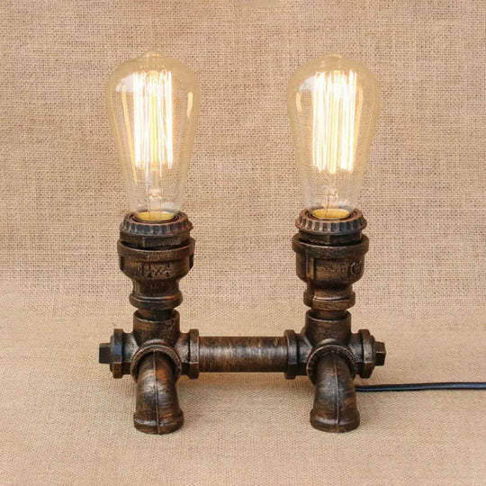 Industrial Metal Open Bulb Standing Table Light - Bronze Finish 2/3 Lights Coffee Shop Lighting With