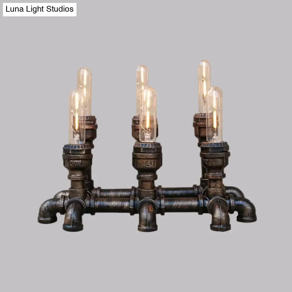 Industrial Metal Open Bulb Standing Table Light - Bronze Finish 2/3 Lights Coffee Shop Lighting With