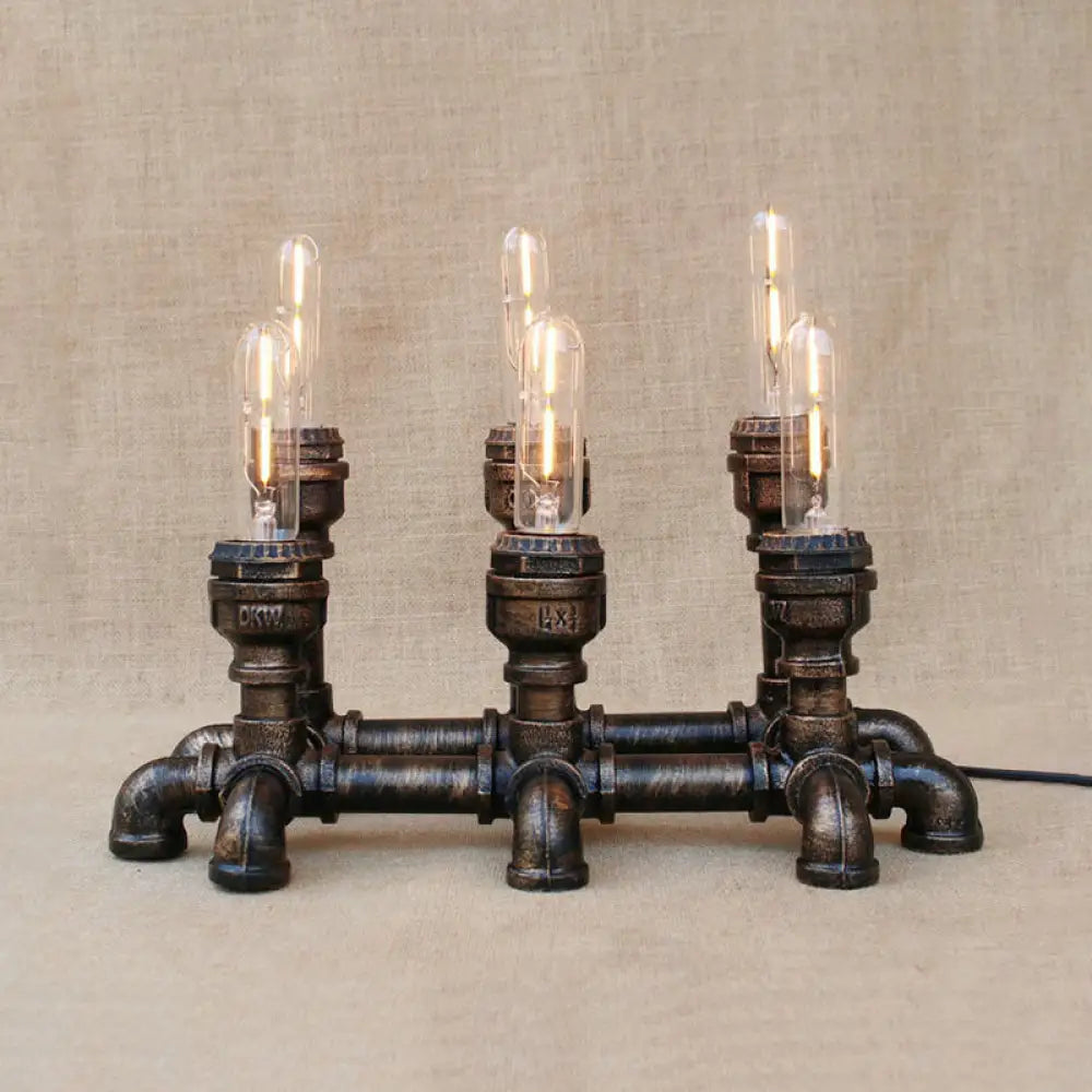 Industrial Metal Open Bulb Standing Table Light - Bronze Finish 2/3 Lights Coffee Shop Lighting With