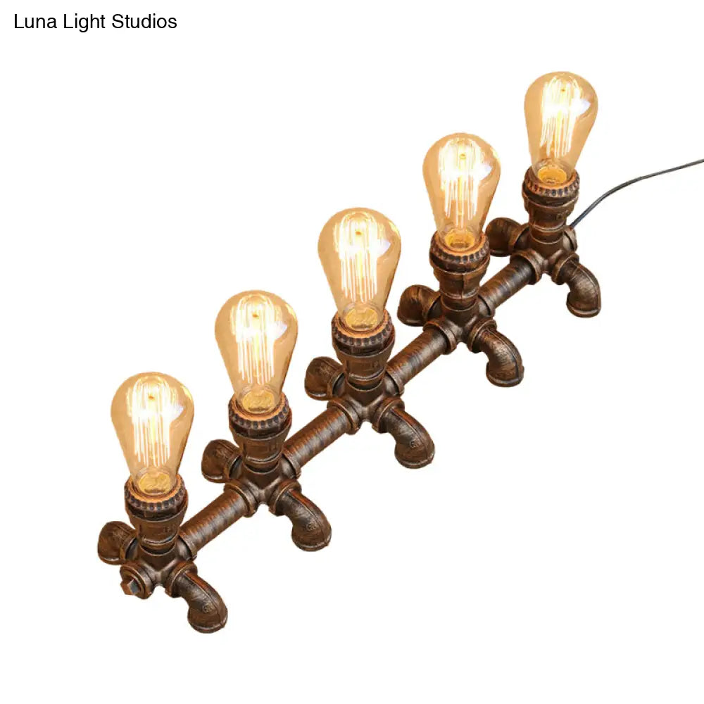 Industrial Metal Open Bulb Standing Table Light - Bronze Finish 2/3 Lights Coffee Shop Lighting With