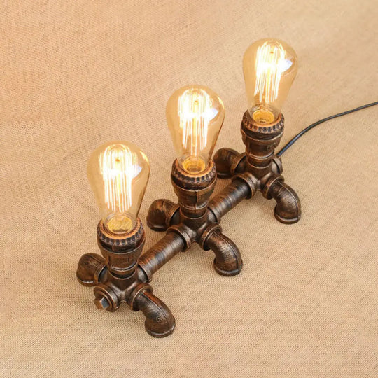 Industrial Metal Open Bulb Standing Table Light - Bronze Finish 2/3 Lights Coffee Shop Lighting With