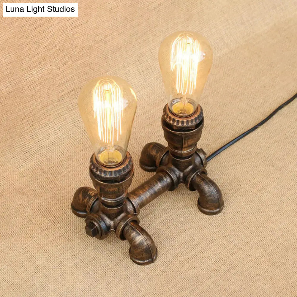 Industrial Metal Open Bulb Standing Table Light - Bronze Finish 2/3 Lights Coffee Shop Lighting With