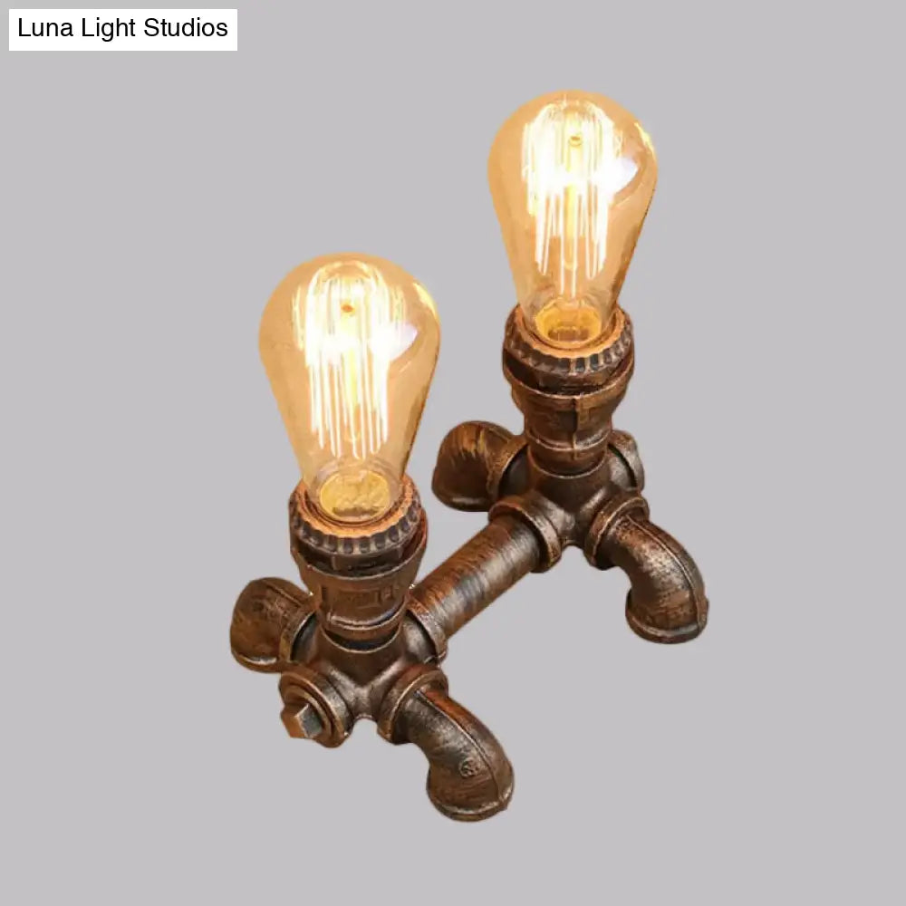 Industrial Metal Open Bulb Standing Table Light - Bronze Finish 2/3 Lights Coffee Shop Lighting With