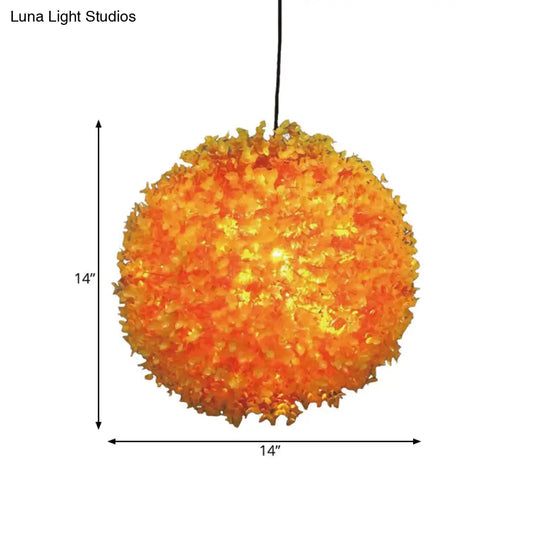 Industrial Metal Orange Led Ceiling Lamp For Restaurants - Spherical Hanging Light With 1 12/14/16