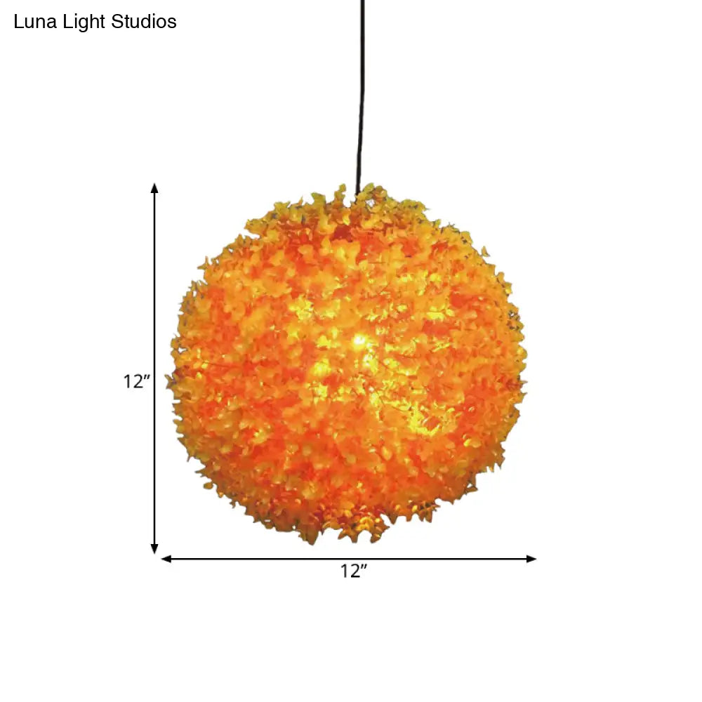Industrial Metal Orange Led Ceiling Lamp For Restaurants - Spherical Hanging Light With 1 12/14/16