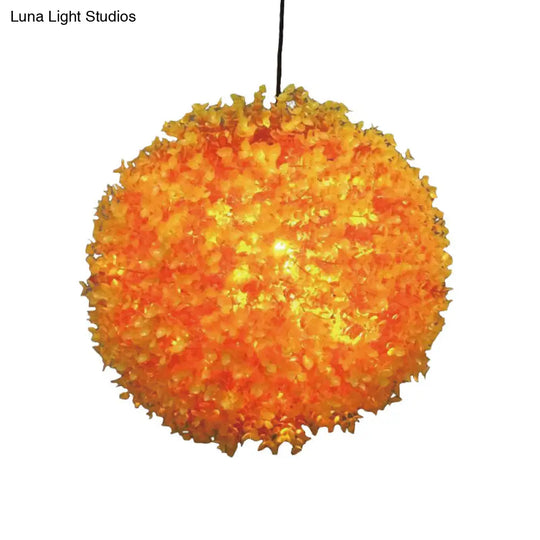 Industrial Metal Orange Hanging Light: Spherical 1-Light Led Ceiling Lamp For Restaurants -