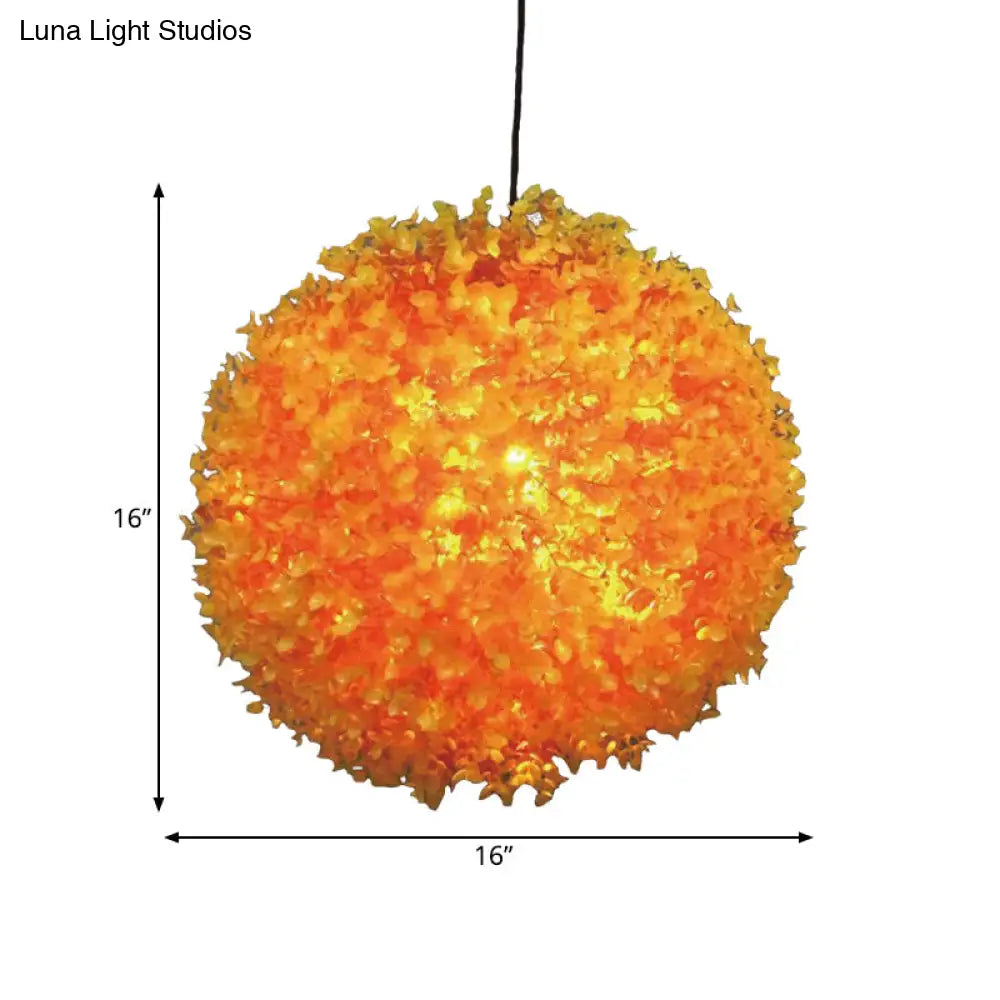Industrial Metal Orange Hanging Light: Spherical 1-Light Led Ceiling Lamp For Restaurants -