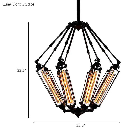 Industrial Metal Pendant Ceiling Lamp - 4-Light Indoor Chandelier Fixture With Tube Cage Design In