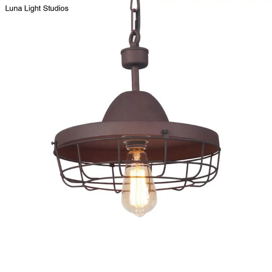 Sleek Industrial Metal Pendant Ceiling Lamp - Single Shaded Suspension Lighting For Bistro Rust