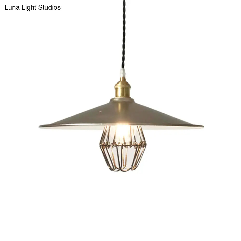 Sleek Industrial Metal Pendant Ceiling Lamp - Single Shaded Suspension Lighting For Bistro Pewter