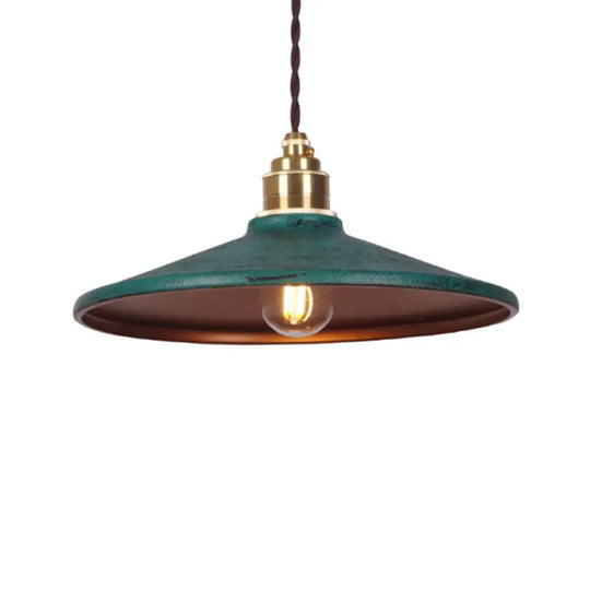 Industrial Metal Pendant Ceiling Lamp: Single-Shade Suspension Lighting For Bistro Green