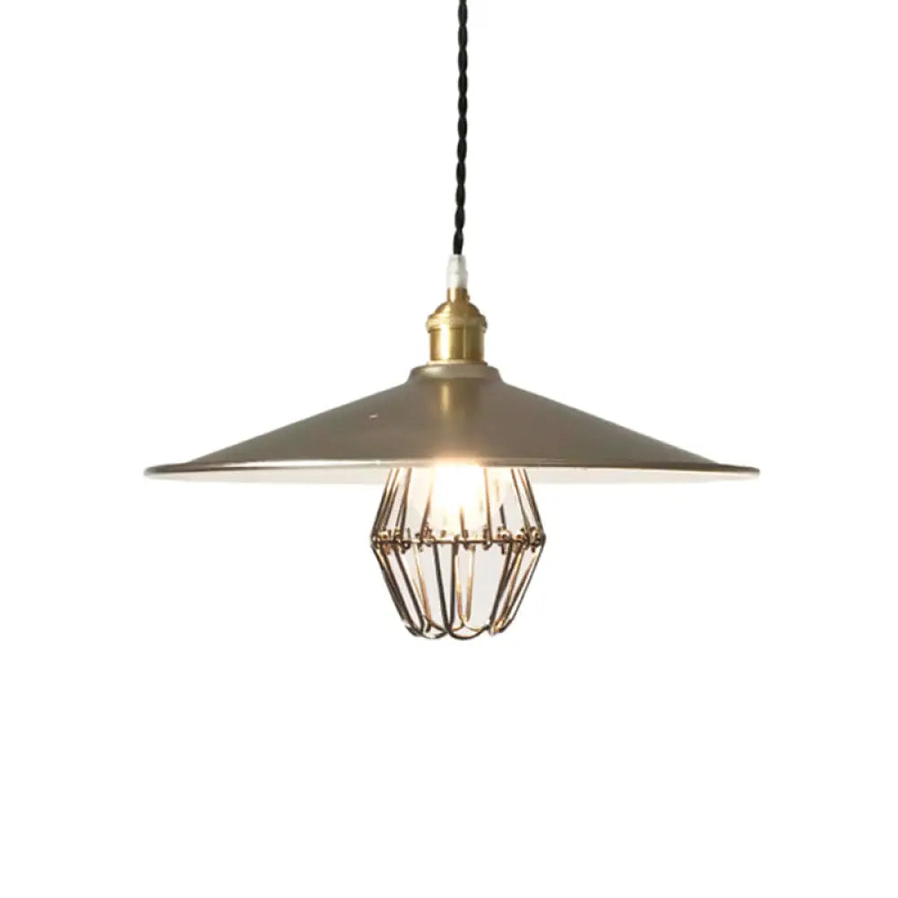 Industrial Metal Pendant Ceiling Lamp: Single-Shade Suspension Lighting For Bistro Pewter