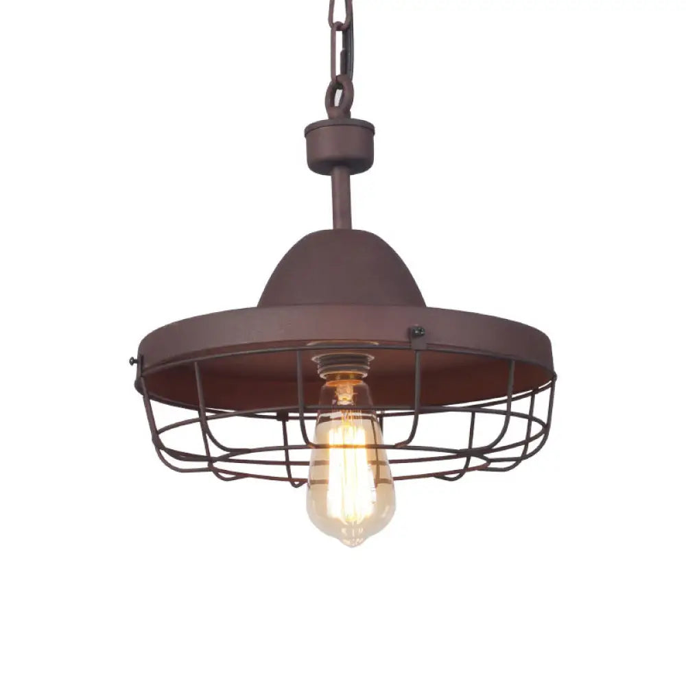 Industrial Metal Pendant Ceiling Lamp: Single-Shade Suspension Lighting For Bistro Rust