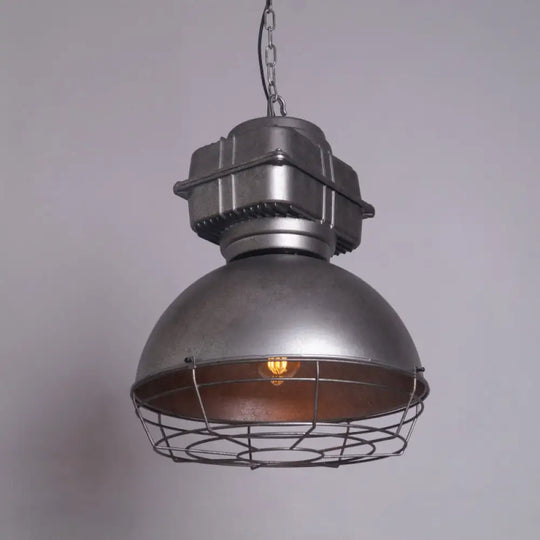 Industrial Metal Pendant Ceiling Lamp: Single-Shade Suspension Lighting For Bistro Silver Gray