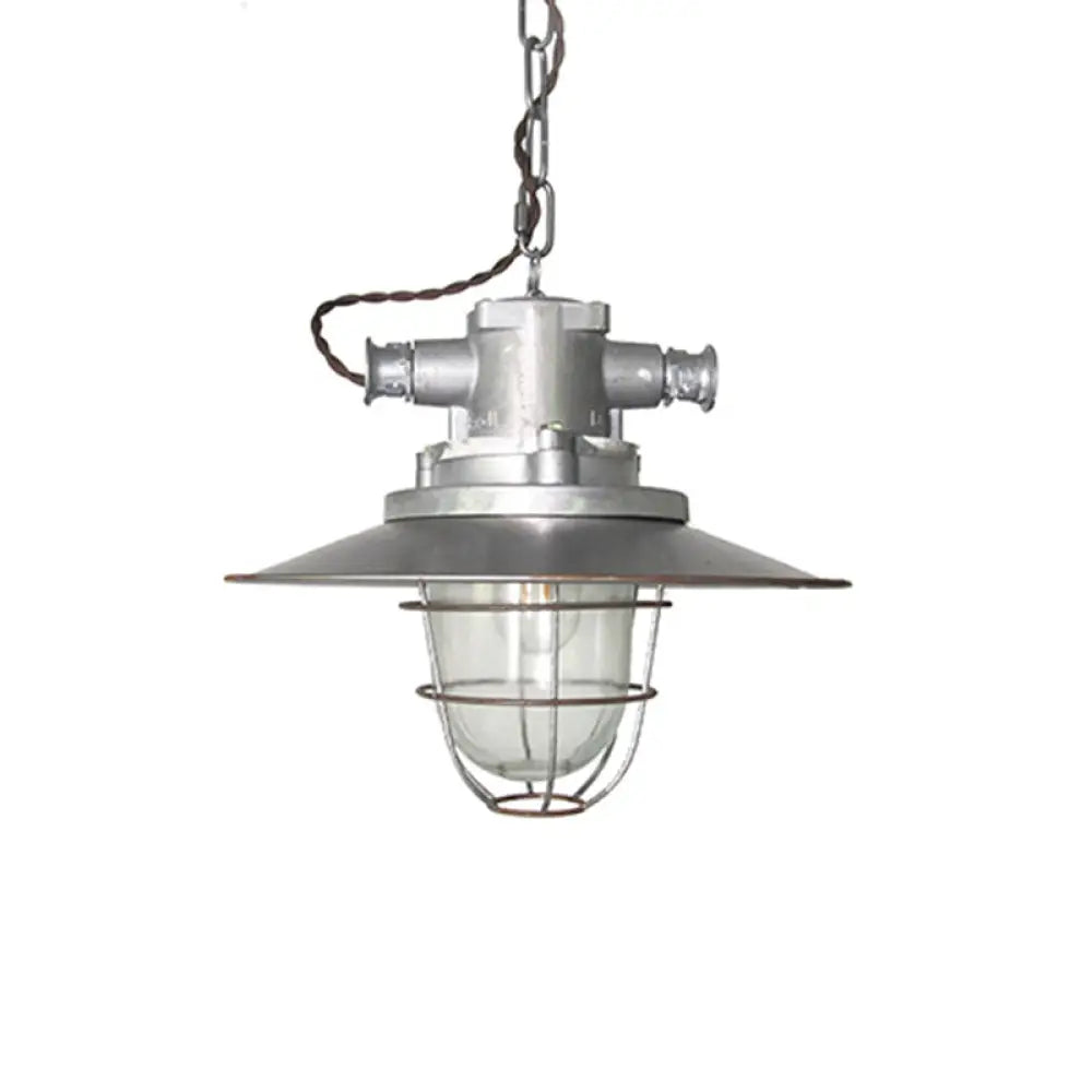 Industrial Metal Pendant Ceiling Lamp: Single-Shade Suspension Lighting For Bistro Textured Silver