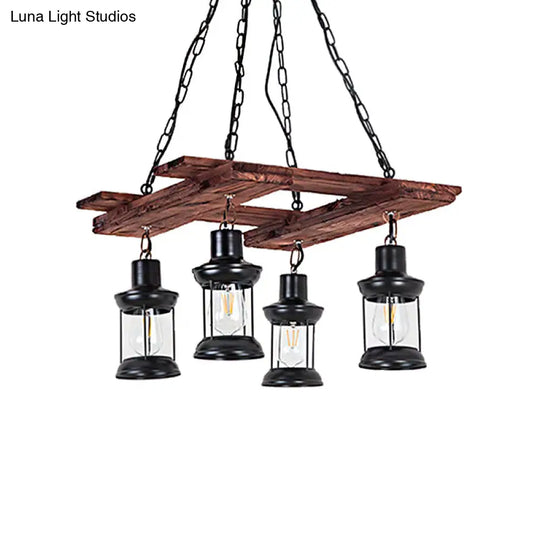 Industrial Metal Pendant Chandelier - Caged Dining Room Light Fixture With 3 Black Hanging Lights