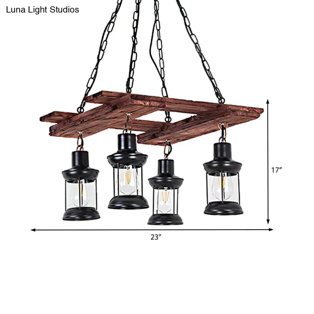 Industrial Metal Pendant Chandelier With Caged Design - 3 Black Lights For Dining Room