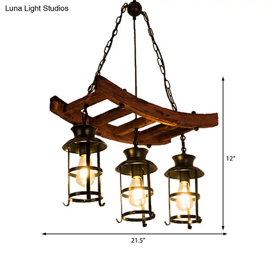 Industrial Metal Pendant Chandelier - Caged Dining Room Light Fixture With 3 Black Hanging Lights