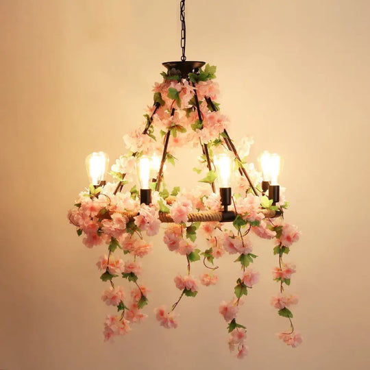 Industrial Metal Pendant Chandelier With Flower Decoration - 6/8/14-Head Pink Ceiling Light 8 /