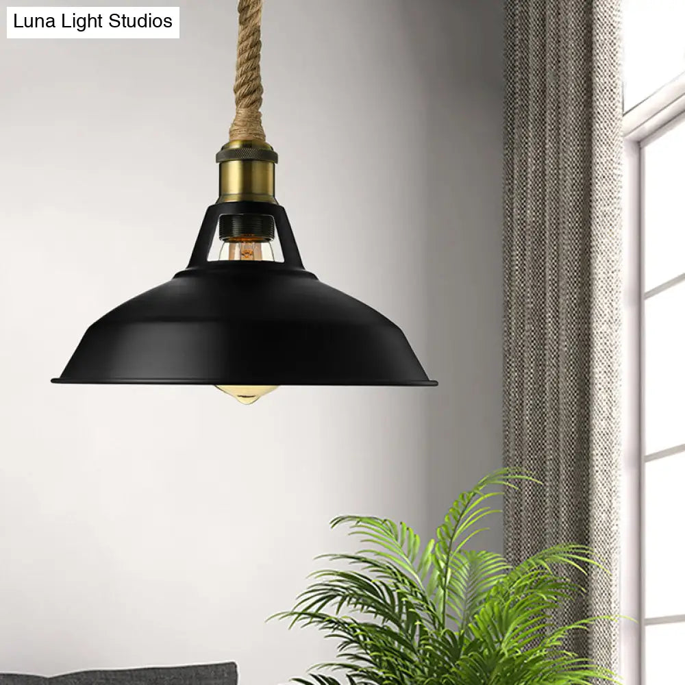 Industrial Metal Pendant Lamp: Barn-Style Shade 1 Light Black/White Ceiling Fixture With Hanging